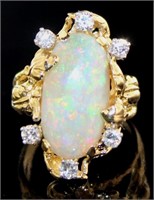 18kt Gold Natural Opal & Diamond Ring