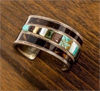 Jewelry Signed Sterling Silver Stone Cuff Bracelet