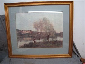 Professionally Framed Art Of People On A Riverbank