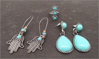 Turquoise Style 2 Pair Earrings, Adjustable Ring
