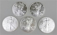 5 2021 One Ounce Fine Silver Eagles.