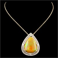 14K Gold Pendant 10.93ct Opal & 1.10ctw Diam