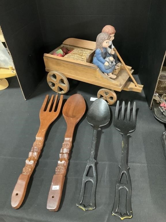 Vintage Large Fork & Spoon Sets Cast Iron.