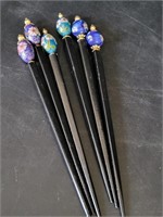 Cloisonné Bead Hair Sticks - 3 Pairs