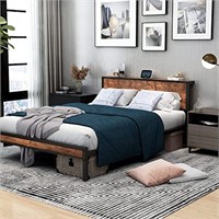 DUMEE Bed Frame Queen Size with Wood Storage