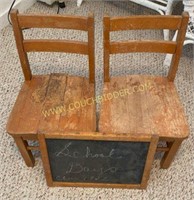2 kids antique chairs and chalkboard