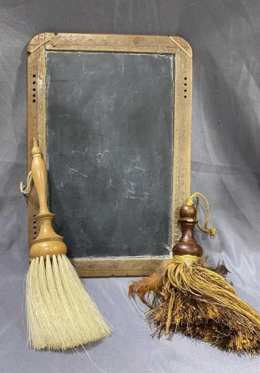 Antique Hand Held Slate Chalkboard & Dusters