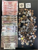 Foreign Coin & Bills Currency Lot