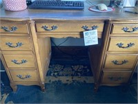 8 drawer maple writing desk w/ leather inlay