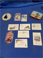 A number of vintage items, greeting cards, a hand
