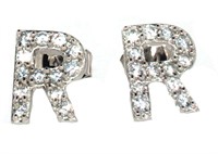 Brilliant White Sapphire R Monogram Earrings