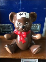 Ceramic Brown Teddy Bear With Ribbon Around Neck