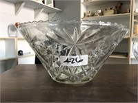 Glass Salad Bowl With Textured Flower Art  Jagged