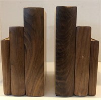 Wooden book ends. Shaped like books.