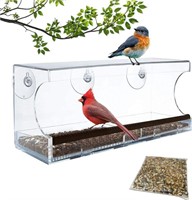 Window Bird Feeder 100% See-Through Clear Acrylic