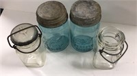 2 Blue Ball Jars & 2 jars