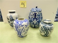 Blue & White Oriental Biscuit Jars & Vases