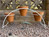Metal Plant Stand + 3 Terracotta Planters