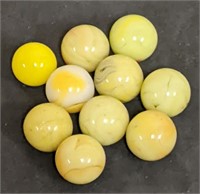 Group of Vintage Yellow Swirl Glass Marbles