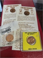 2 lincoln/kennedy penny with paper,2008D penny &