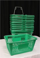 12 Plastic Shopping Baskets in Rack