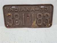 1933 Indiana License Plate