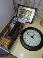 2 clocks, Flashlights,AA batteries, coasters etc