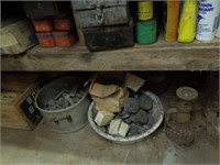 Contents on floor & bench shelf