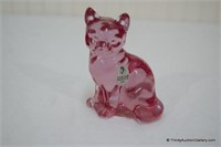 Fenton Glass Rose Color Cat Figurine