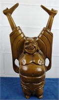 Wood Carved Laughing Buddha Figure