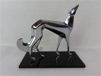 Chrome Art Deco Greyhound Dog on Black Stand
