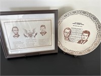 Abe Lincoln John F Kennedy plate framed facts