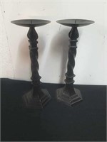 Two 11 inch heavy metal candle holders