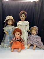Vintage Baby Dolls 4 orange floral blue dresses