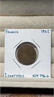 1862 France 2 Centimes Coin