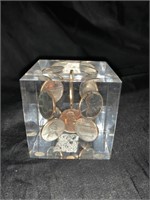 LUCITE CUBE W/ PENNIES - 2 X 2 X 2 “