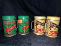 2 PAIRS OF VINTAGE TIN SALT/PEPPER SHAKERS -