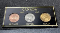 Canada 1867-1967 Centennial 3 Medallion Set In Cas