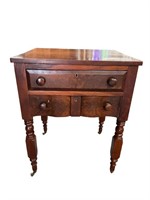19TH CENT. CHERRY/MAHOGANY 2 DRAWER WORK TABLE