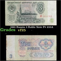 1961 Russia 3 Ruble Note P# 233A Grades vf+