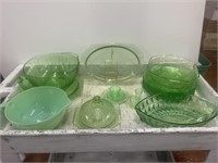 Collection Green Depression Glass Serving pieces