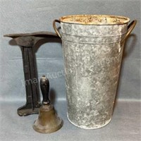 Galv Bucket, Shoe Iron, Brass Bell