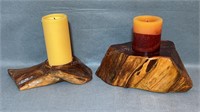 2 Wooden Candle Stands, Both 10”