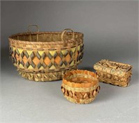 3 Native American Splint Ribbon Baskets