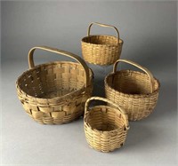 4 Antique New England Woven Splint Baskets