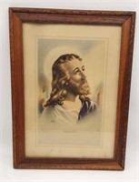 Antique Framed Lithograph of Jesus