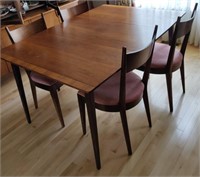 Teak Dining Table w/ 4 Chairs & Extra Leaf