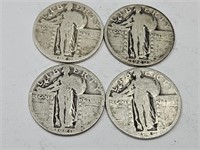 4 1929  Silver Standing Liberty Quarter Coins