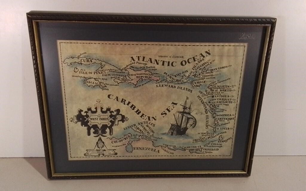 Vintage Sea Map Wall Hanging 25x19"