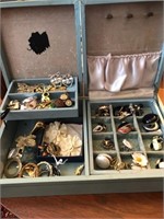 Vintage blue box full of costume jewelry